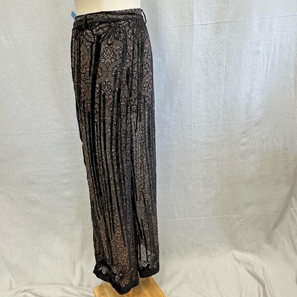 Topshop sheer pants with built in shorts velvet stripe detail size 12 goth - Picture 10 of 15